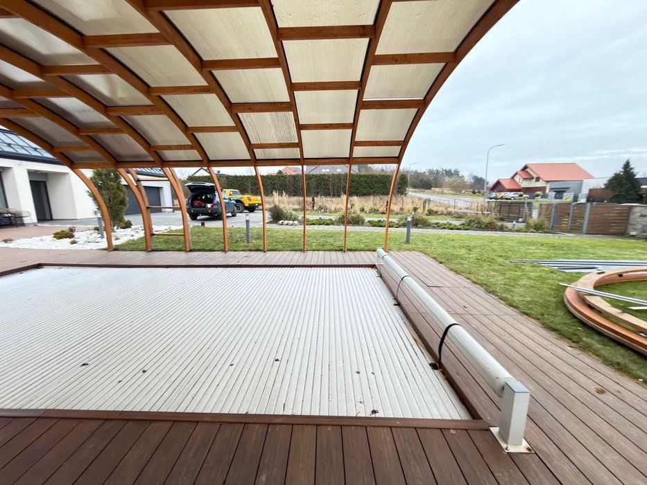Konstrukcja drewniana- zadaszenie basenu, szklarnia, domek, sauna,