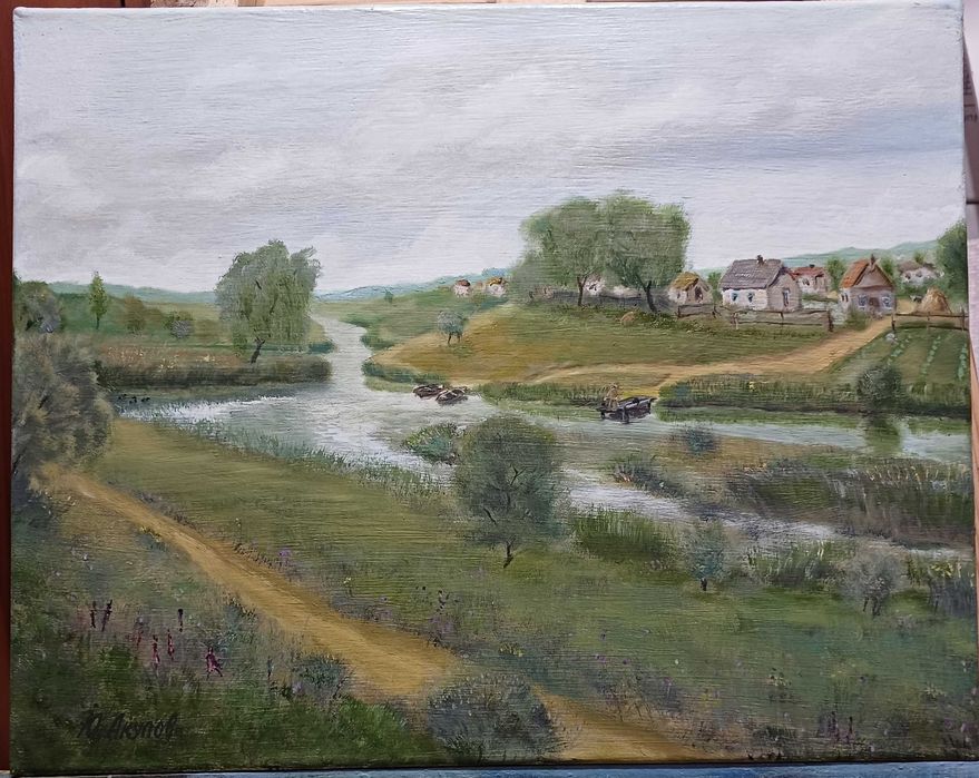 Картина "Дачі біля річки" б/в 40х50