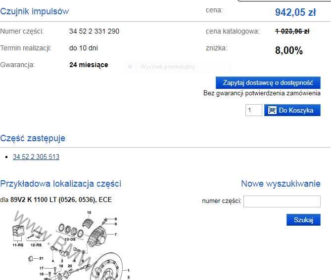 BMW k 1200 rs/lt k 1100 lt/rs CZUJNIK ABS tył nowy oem 2.331.290