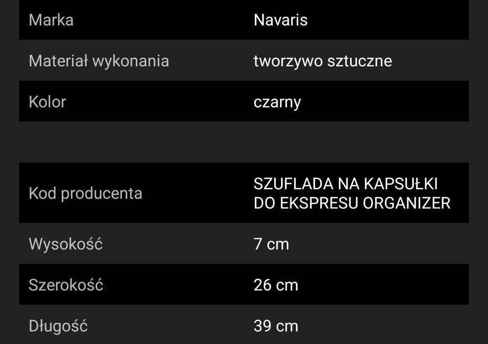 SZUFLADA NA KAPSUŁKI DO EKSPRESU do kawy czarna organizer Navaris