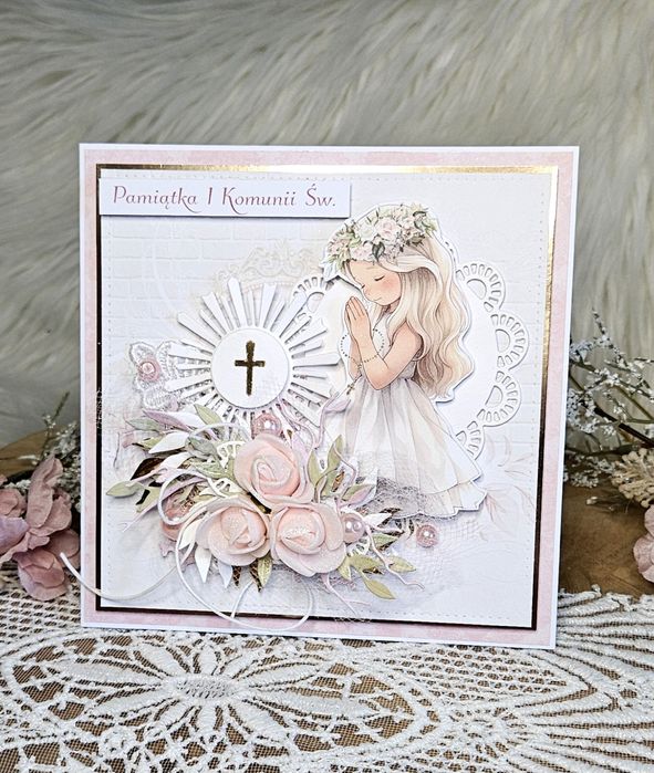 Kartka pamiątka I Komunii Św. dla dziewczynki