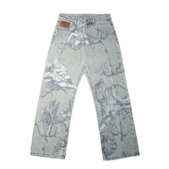 Джинси Y2K Angel Print | Джинсы ангелы широкие светлые | Baggy Angel Jeans | Широкі джинси з ангелами | Light Wide Leg Denim