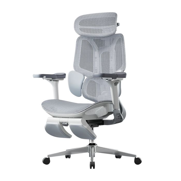 HBADA E3 Pro – ergonomiczny fotel biurowy futurystyczny z podnóżkiem biały