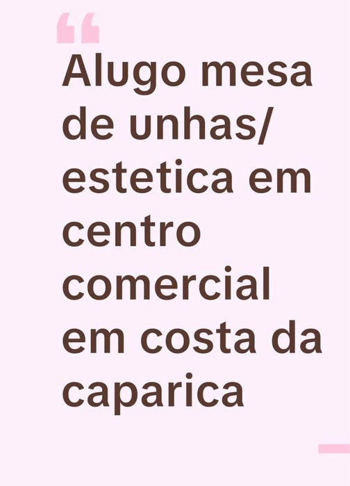 Aluguer de Mesa / Bancada de Unhas em Centro Comercial