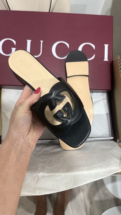 Gucci klapki 38 czarne skóra nowe