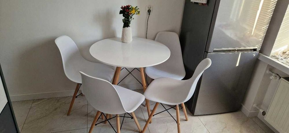 NOWY Zestaw Stół 80 cm + 4 Krzesła TOLV Skandynawskie Białe