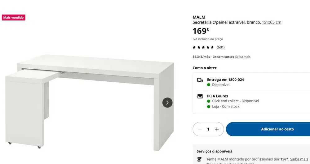 IKEA MALM Desk – White, with Side Panel (151x65 cm)64739570613890120
