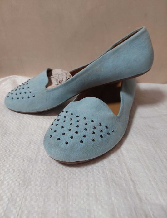 Lordsy baleriny z ćwiekami niebieskie gładkie błękitne 40 pastelowe