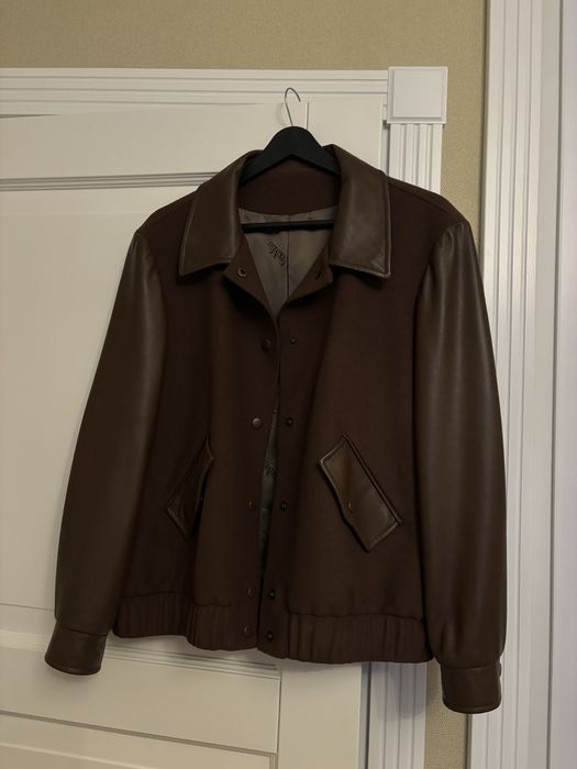 Кашеміровий шкіряний бомбер куртка вовна кашемір шкіра коричневий