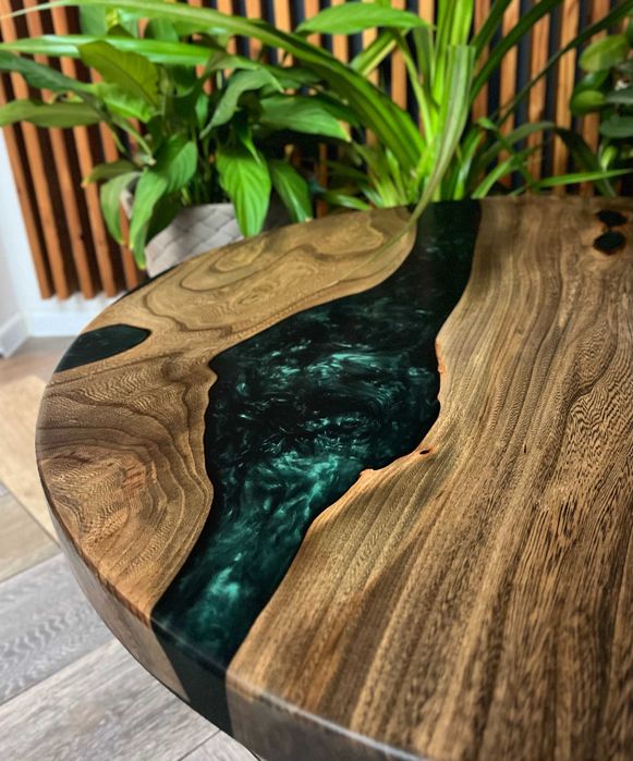 Stolik okrągły stół ława żywica loft drewno