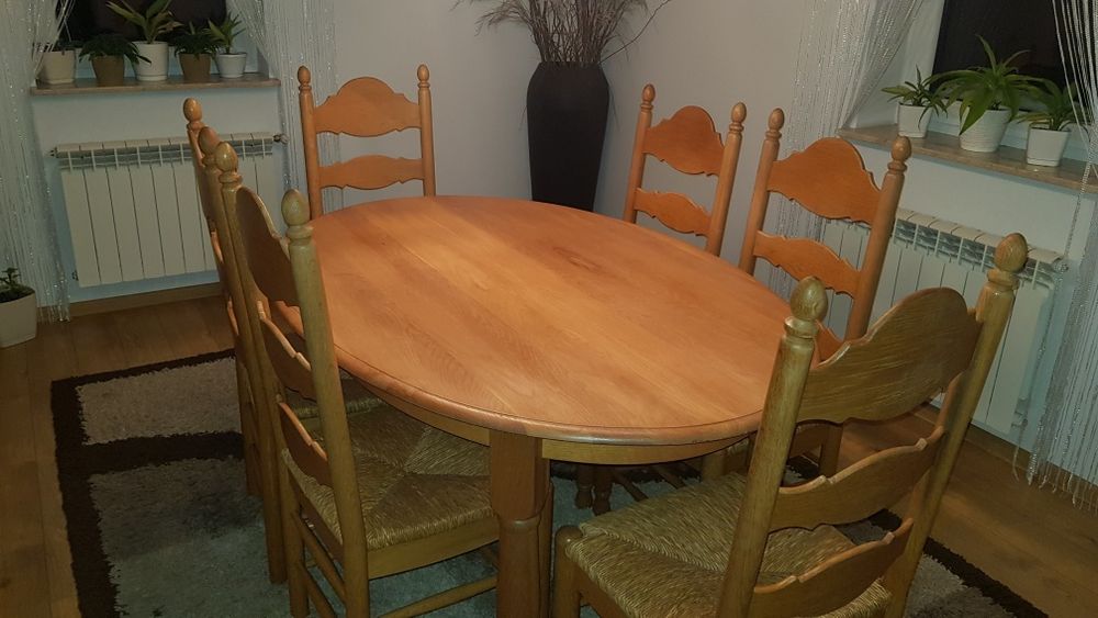 Dębowy stół + 6 krzeseł