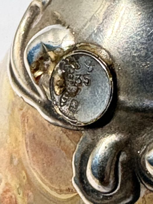 Magnífico frasco de perfume em vidro soprado com armação em prata 925