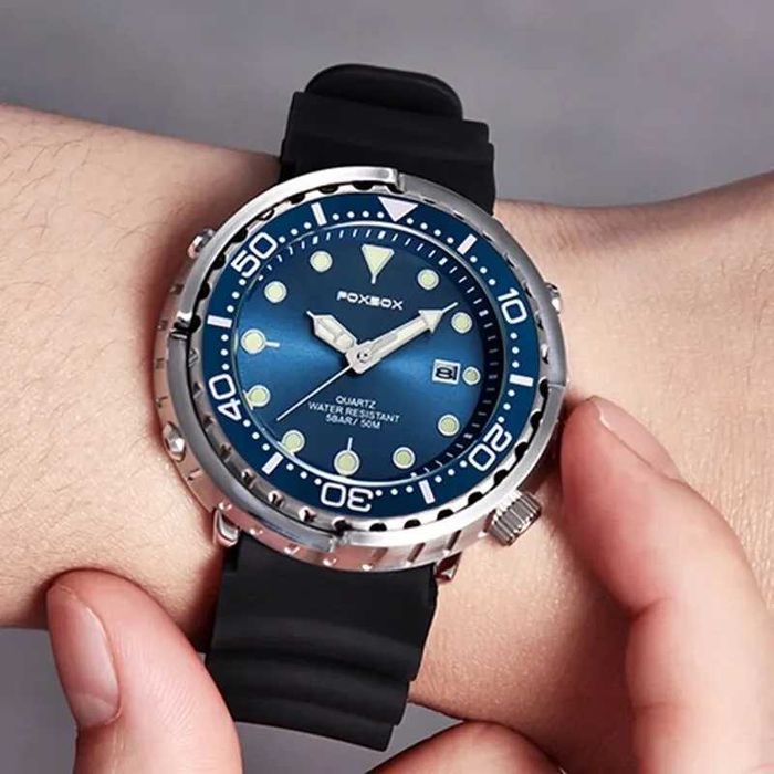 Zegarek styl nurka tuńczyk pasek silikonowy obrotowy bezel WR50 BOX