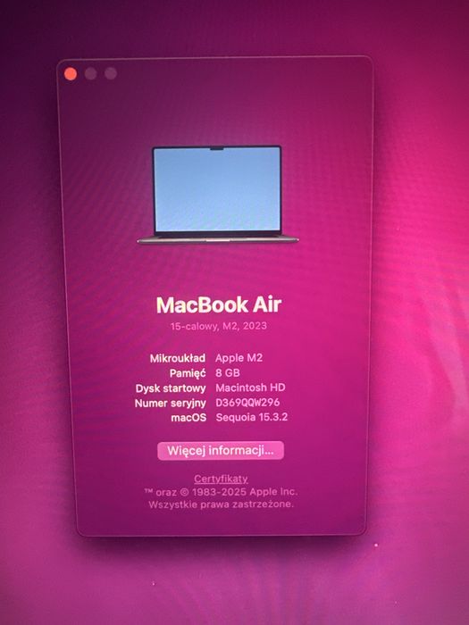 MacBook Air M2 stan idealny bateria 95%