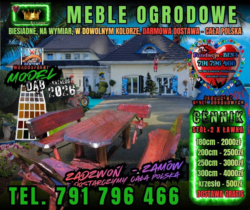 Meble ogrodowe drewniane na wymiar z dostawą gratis od ręki PRODUCENT