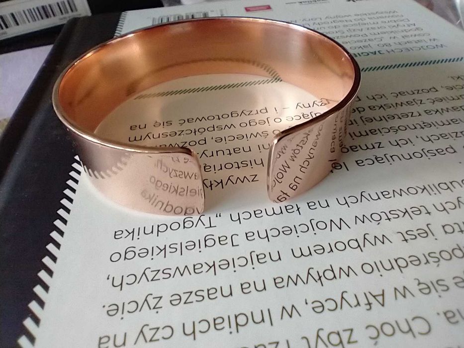 Gładka bransoleta czysta miedź metaloplastyka rękodzieło