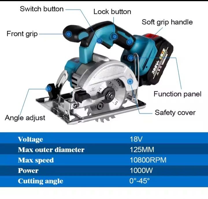 Serra Circular s/ Escovas 125mm c/ 2 Baterias 4Ah Tipo Makita