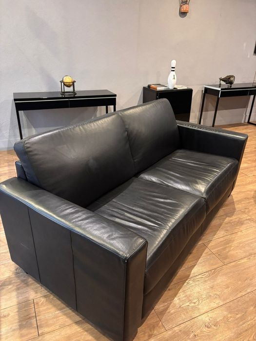 Sofa 3 lugares pele preto