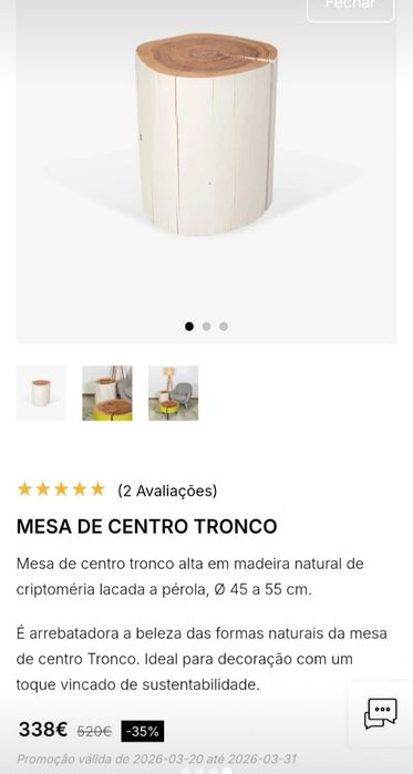 Mesa de apoio - tronco em madeira lacada