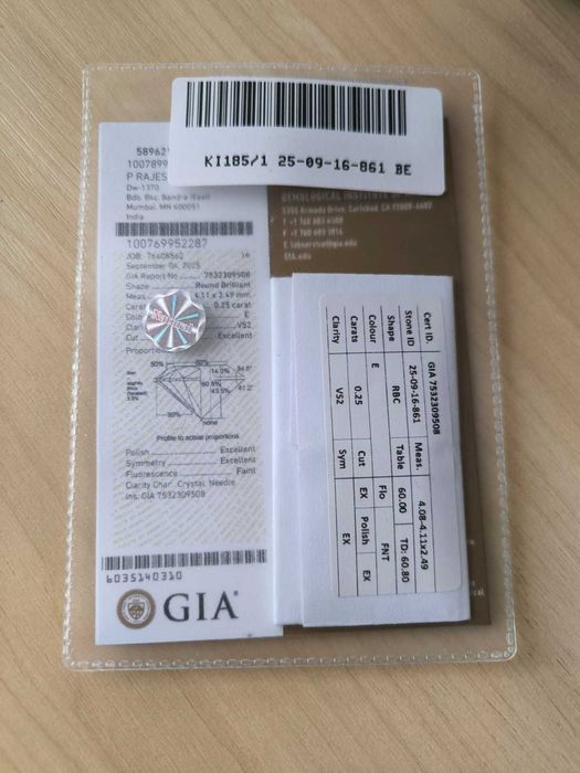 Натуральный бриллиант 0,25 карат GIA сертификат