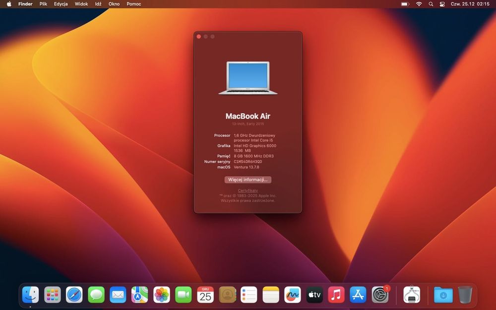 MacBook Air 13” 2015 i5 8 GB 128GB SSD