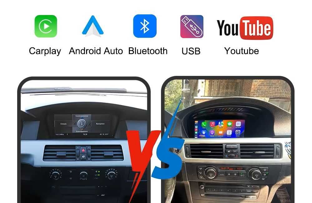 CarPlay Android Auto Radio DAB+ Opcja GPS Nawigacja WiFi 4G MP3 MP4 YouTube Bluetooth Pełny Android BMW 5 E60 E61 E63 E64 BMW 3 E90 E91 E92 E93