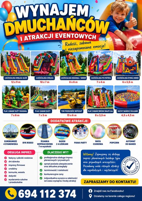 Zjeżdżalnia dmuchańce piana party zamki wata Zakręcony ziemniak park z