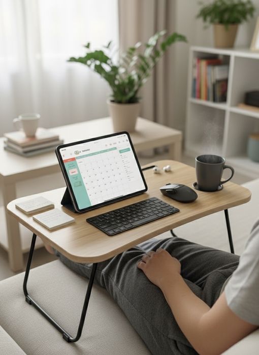 Mesa dobrável para portátil - madeira natural - ideal para sofá e cama