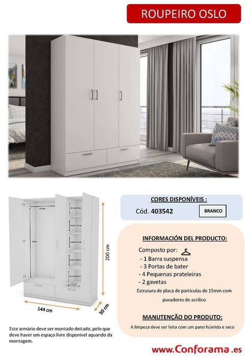 Armário roupeiro muito espaçoso 3 portas 2 gavetas MUITO BEM CONSERVADO