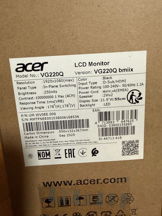 Monitor acer 22” 60hz