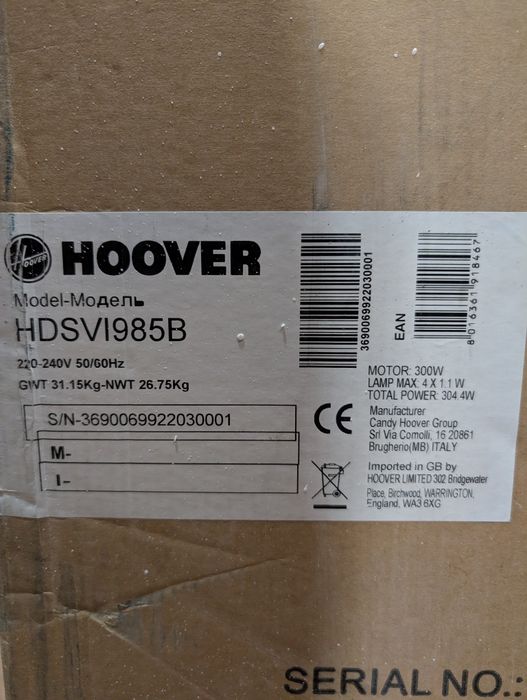 Exaustor de Ilha Hoover - 90cm - Inox - Novo c/garantia