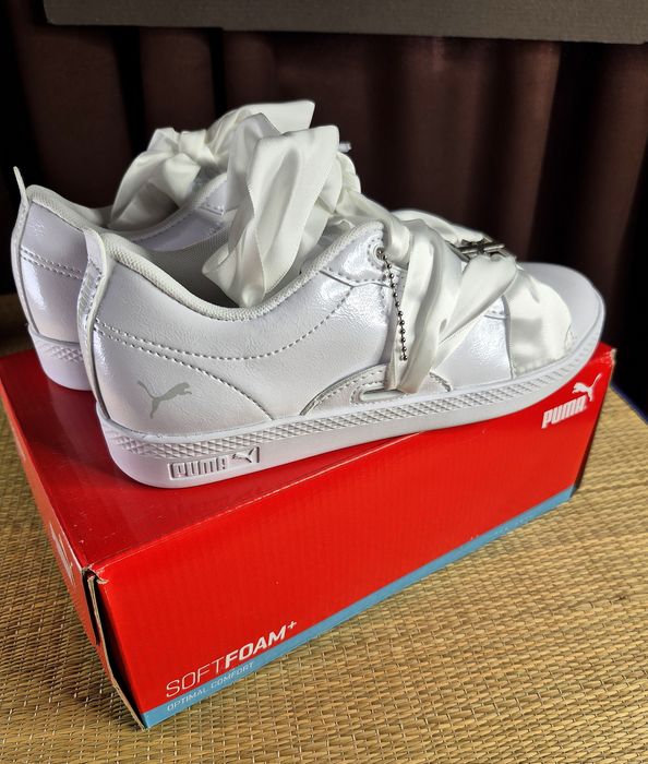 Оригінал 100% Жіночі кросівки Puma Basket Heart з широкими атласними шнурками(Розмір 36-22,5см)