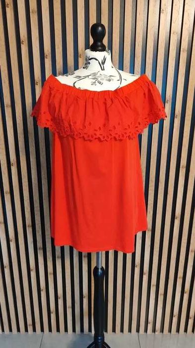 C&A Yessica 38 M 40 L czerwona hiszpanka bluzka koronka falbanka