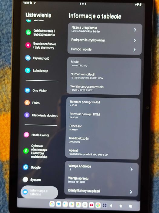 Tablet Lenovo Tab M10 Plus (3 Gen) 4/64GB - jak nowy
