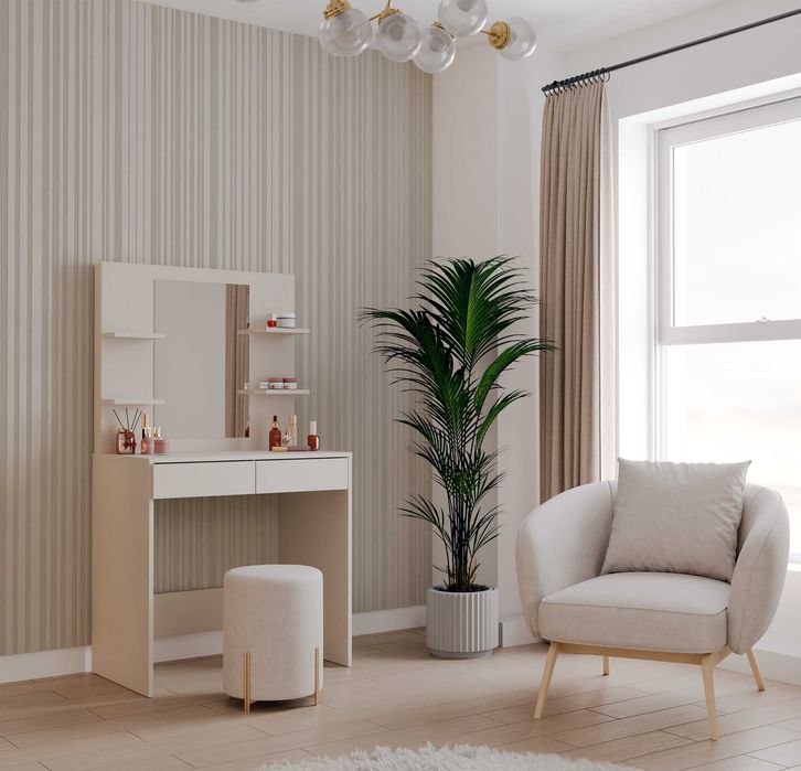 Toaletka Kosmetyczna z Lustrem MARINA 4P + BIURKO 2S KASZMIR BEŻ