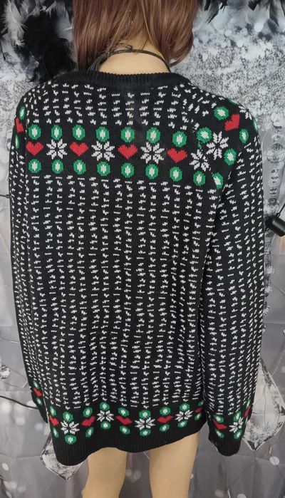 Sweter damski ciepły świąteczny czarny we wzory, Nille XL