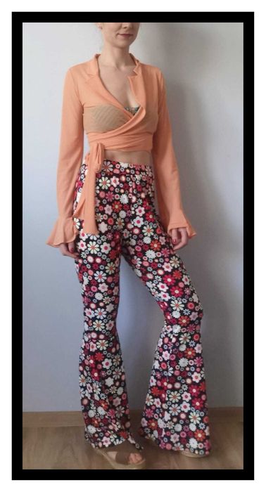 Spodnie dzwony lata 70. (S/M) #flowerpower #kwiatowywzór #impreza