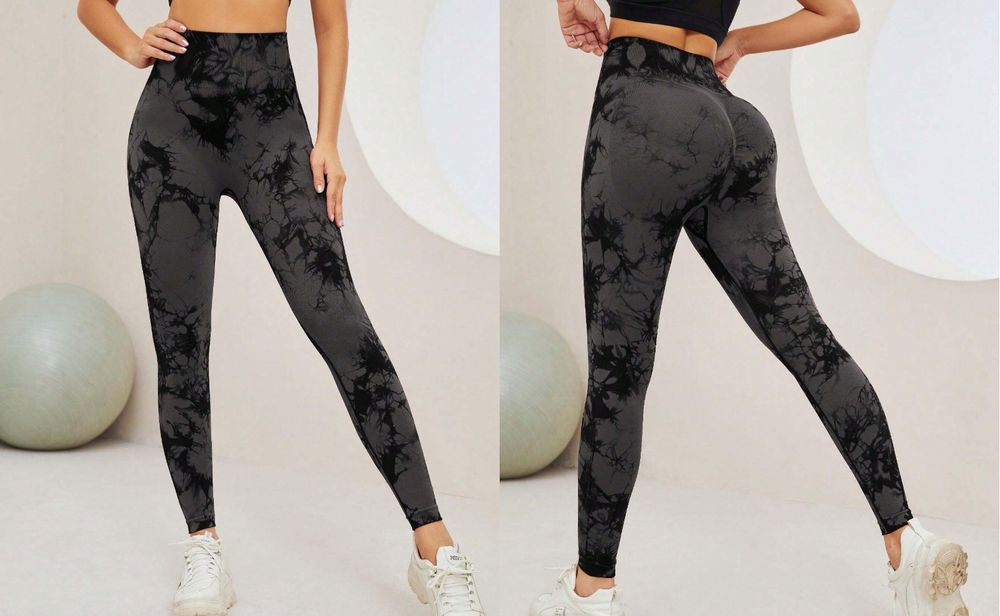Damskie Legginsy PUSH UP Wysoki Stan TIE-DYE Neon na Siłownię - M