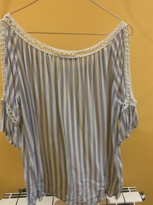 T-shirt “Miau Miau” tamanho L riscas cinzentas / brancas