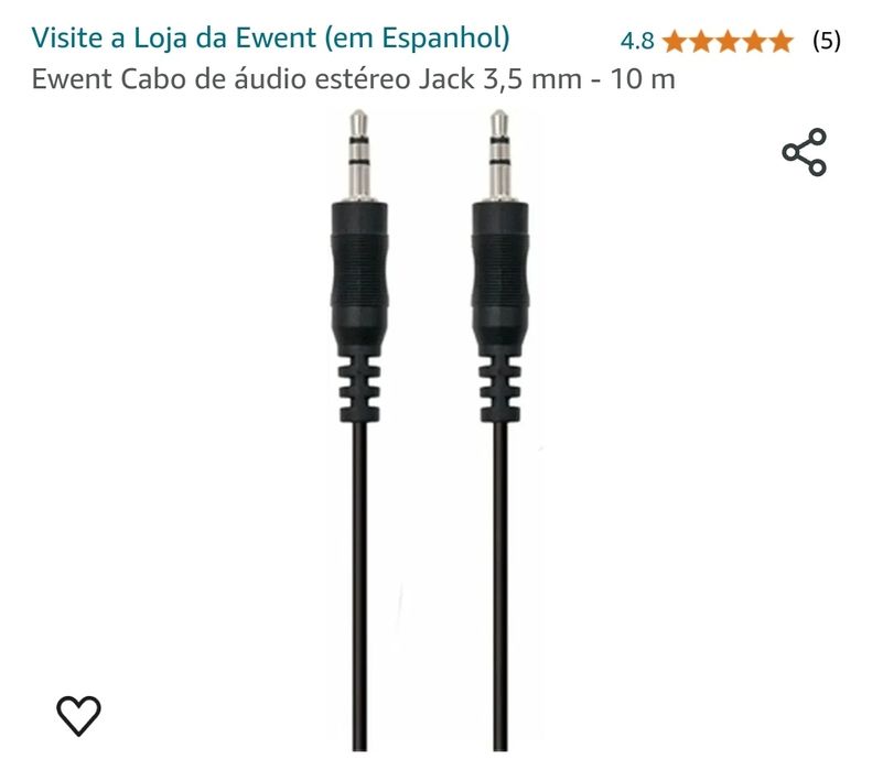Cabo de audio jack 3.5mm 10metros
4.8 4.8 de 5 estrelas (5)
Ewent Ca