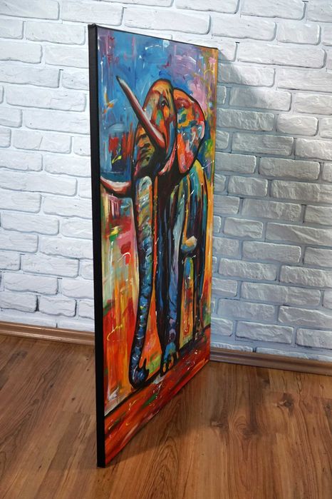 Oryginalny ręcznie malowany obraz olejny zwierzęta słoń abstrakcja