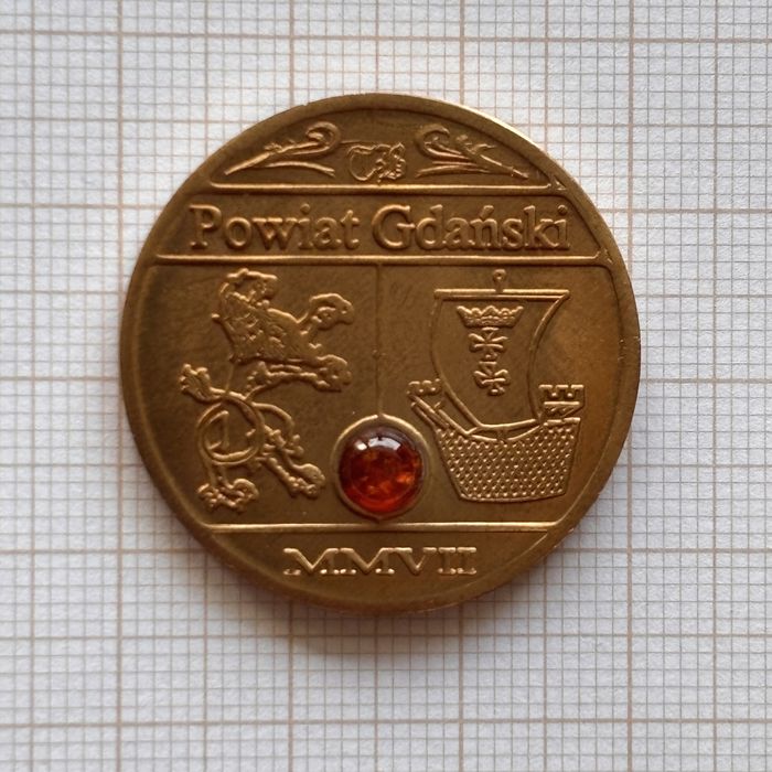 Denary Gdańskie z bursztynem, komplet 4 szt., rant ząbkowany