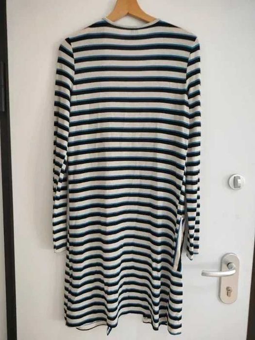 Cardigan Longo Vero Moda – Riscas Preto, Branco e Azul (Tam. S)