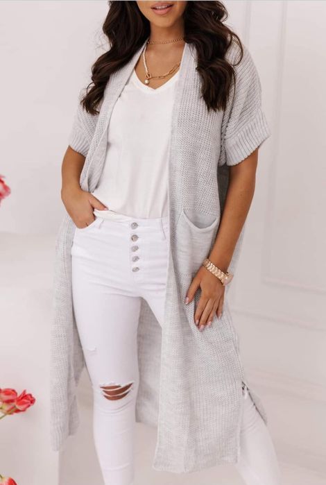 Szary sweterek/długi kardigan XXXL