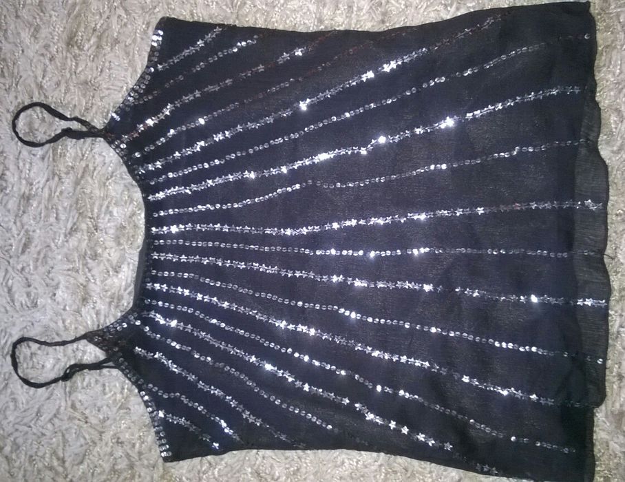 Bluzka na ramiączka, czarna, ozdoby