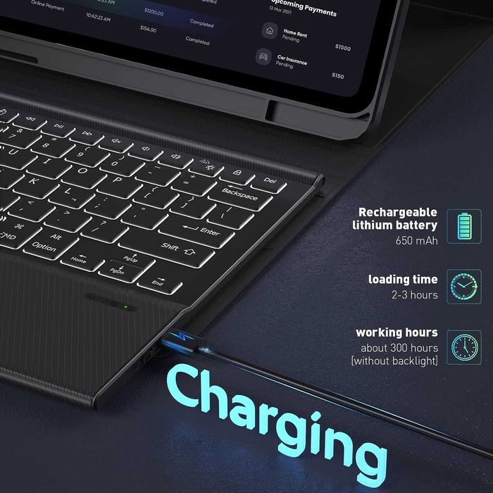 Doohoeek etui klawiatura LED RGB touchpad do iPad Pro 12.9" 6/5/4/3
