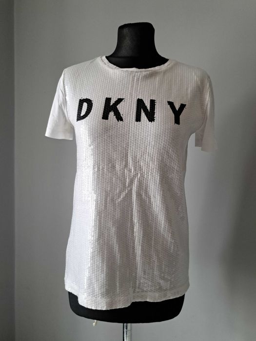 DKNY koszulka xs/34 biała cekiny t-shirt