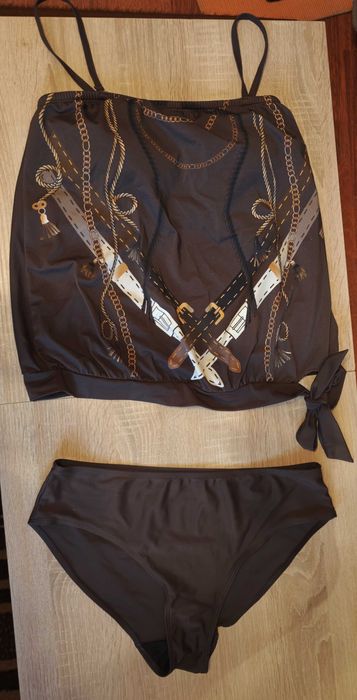 Tankini brązowe łańcuchy kokarda strój kapielowy dwuczęściowy 40/42
