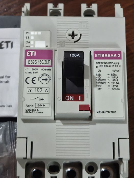 Автоматичний вимикач ЕTI EB2S 160/3LF 3P 100A