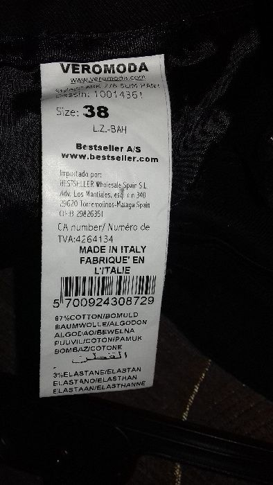 bawełniane spodnie 3/4 czarne 38 Vero Moda
